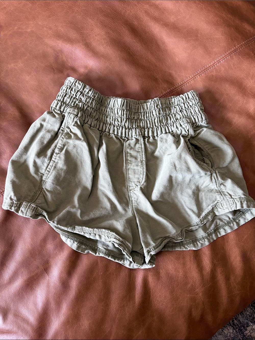 aerie High-Waist Olive Green Smocked Waist Shorts